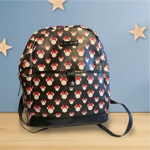Disney Minnie Mouse Bow Print Backpack Black Faux Leather Mini Backpack